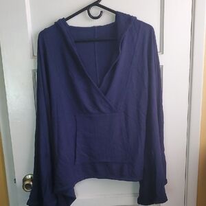 LA made Blue Asymmetrical Bell Sleeve Sweatshirt